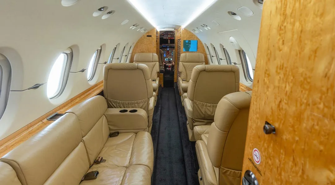 Cabin interior of a 2008 Hawker 900XP.