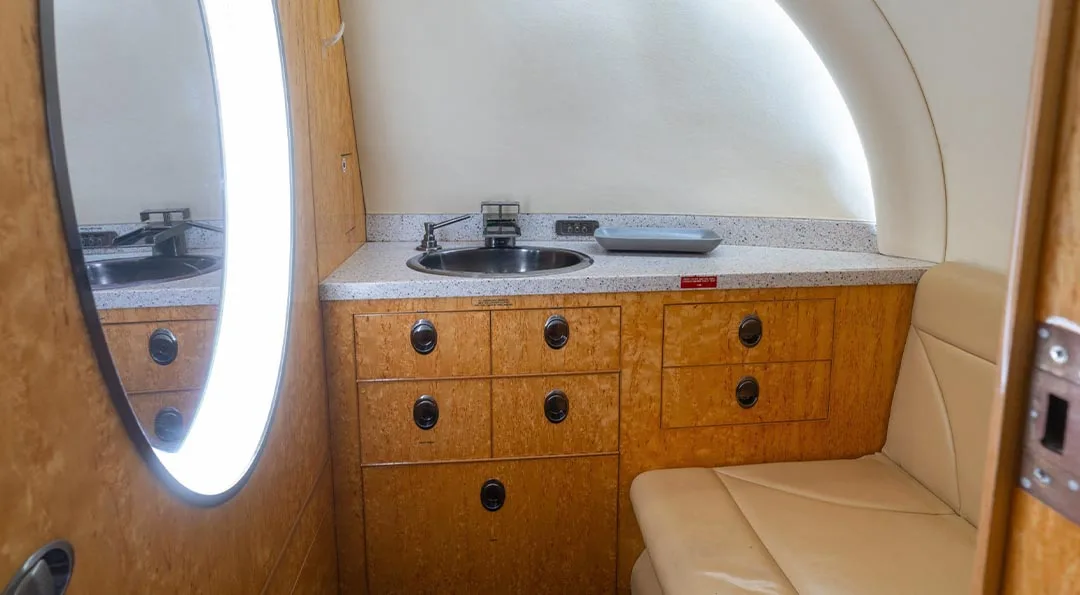 Cabin interior of a 2008 Hawker 900XP.