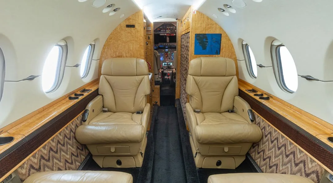 Cabin interior of a 2008 Hawker 900XP.
