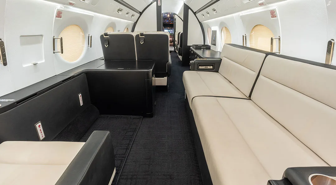 Cabin interior of a 2010 Gulfstream G550.