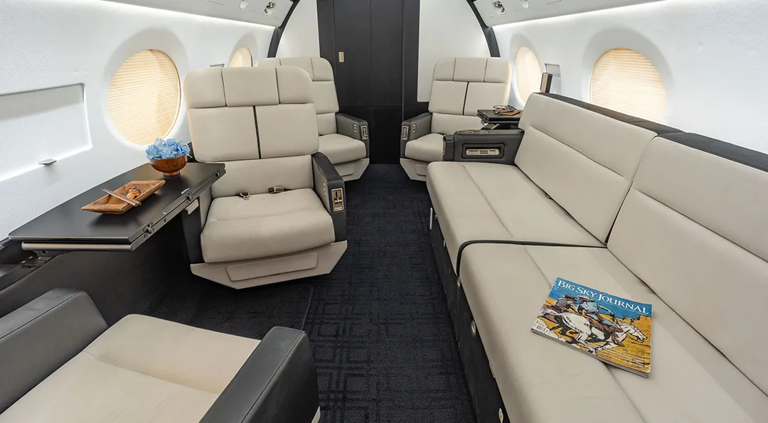 Cabin interior of a 2010 Gulfstream G550.