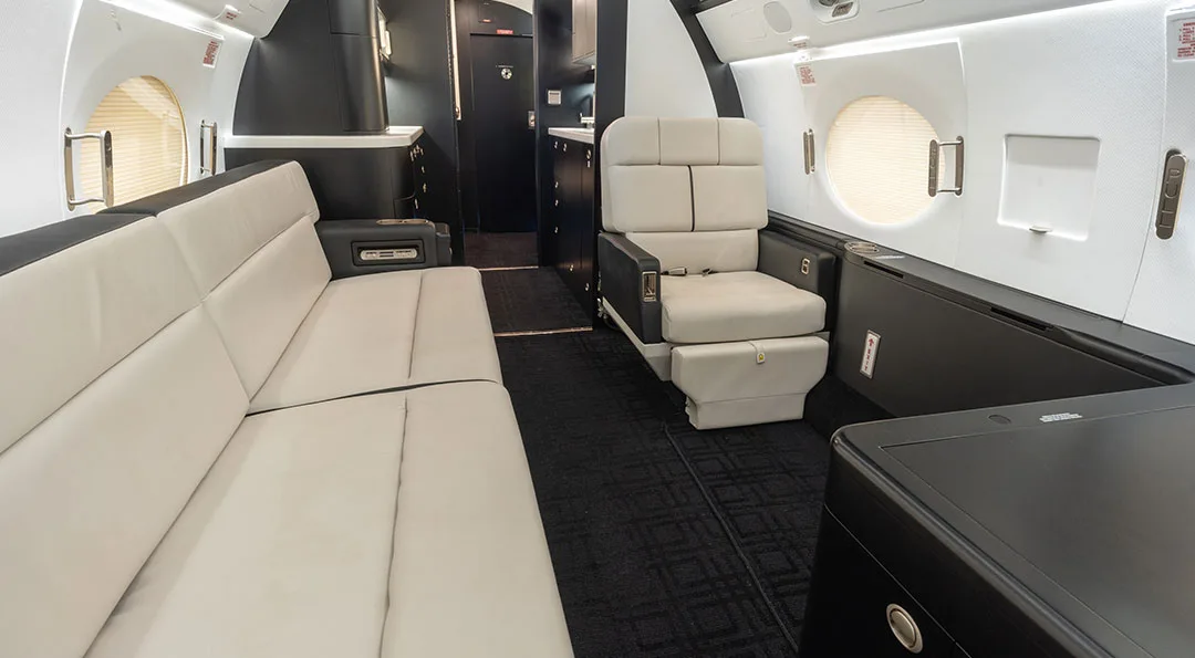 Cabin interior of a 2010 Gulfstream G550.