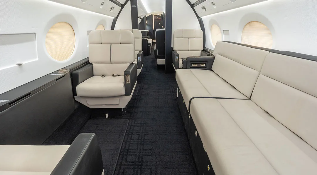 Cabin interior of a 2010 Gulfstream G550.