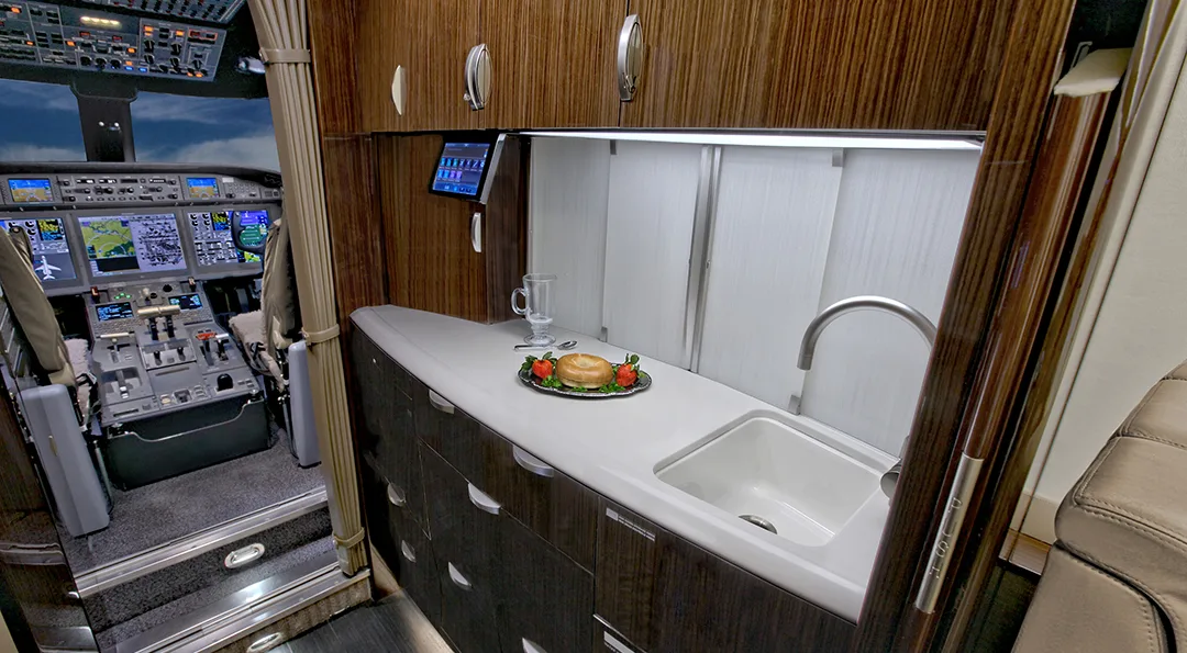 Cabin interior of a 2013 Gulfstream G280.