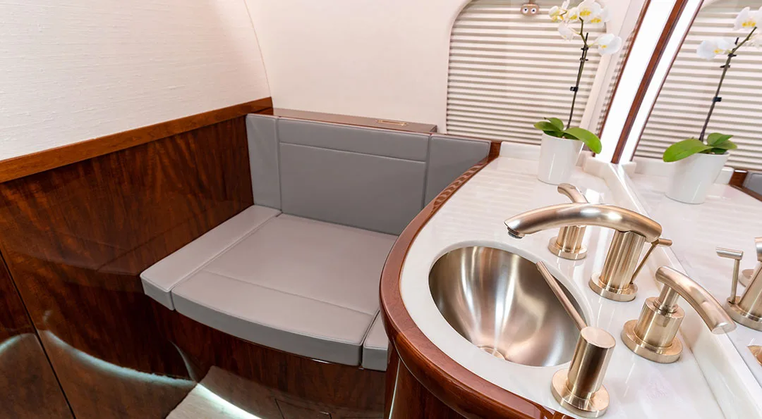 Cabin interior of a 2015 Bombardier GLOBAL 5000.