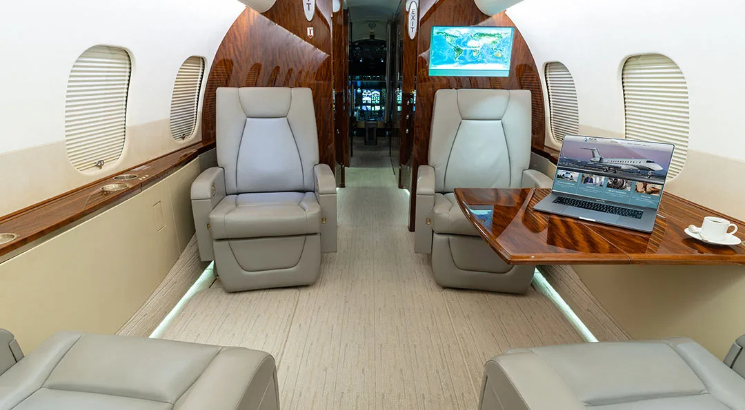 Cabin interior of a 2015 Bombardier GLOBAL 5000.