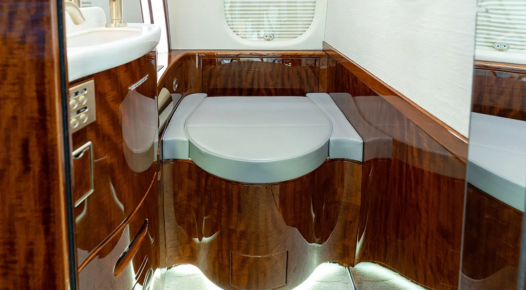 Cabin interior of a 2015 Bombardier GLOBAL 5000.