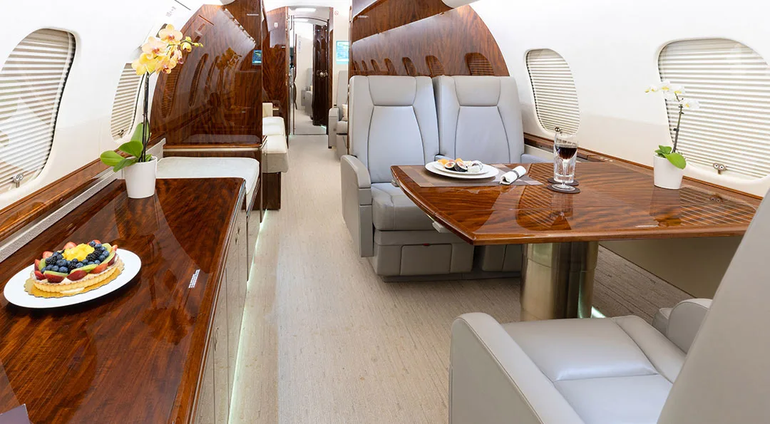 Cabin interior of a 2015 Bombardier GLOBAL 5000.