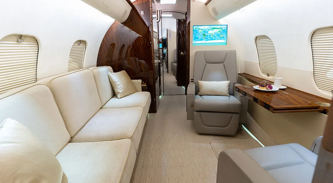 Cabin interior of a 2015 Bombardier GLOBAL 5000.