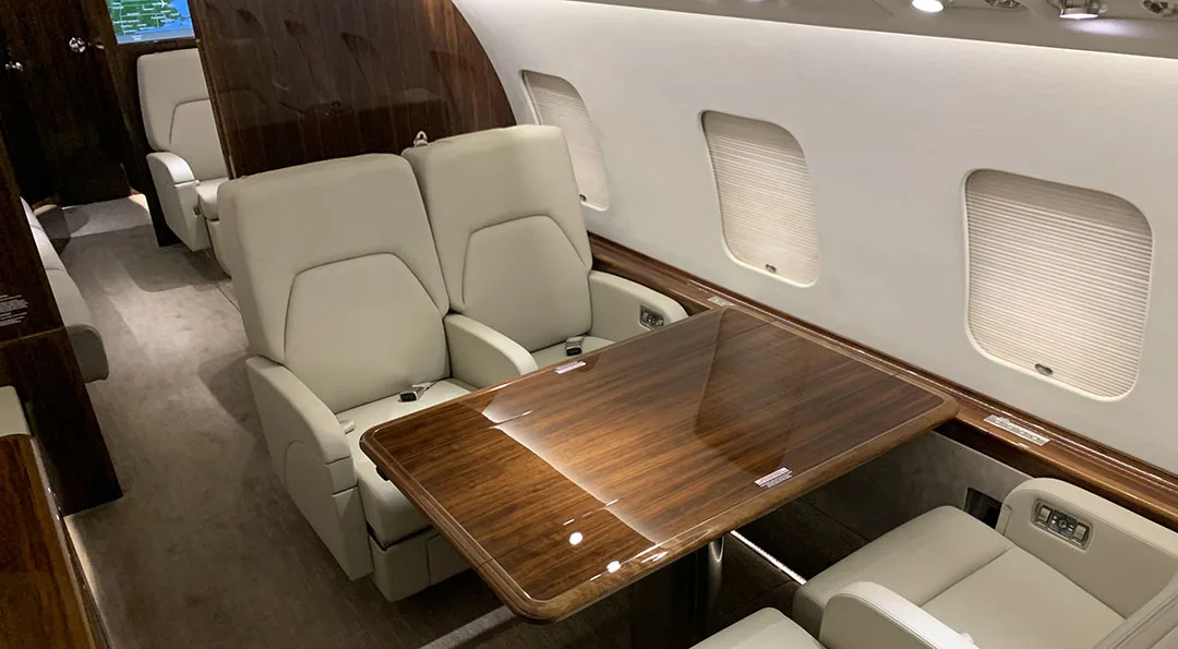 Cabin interior of a 2015 Bombardier GLOBAL 6000.