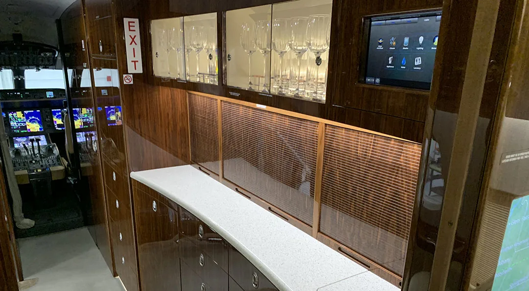 Cabin interior of a 2015 Bombardier GLOBAL 6000.