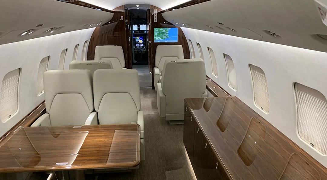 Cabin interior of a 2015 Bombardier GLOBAL 6000.