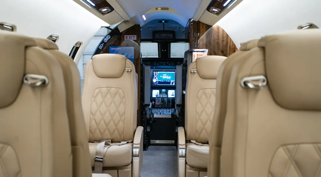Cabin interior of a 2017 Learjet 75.