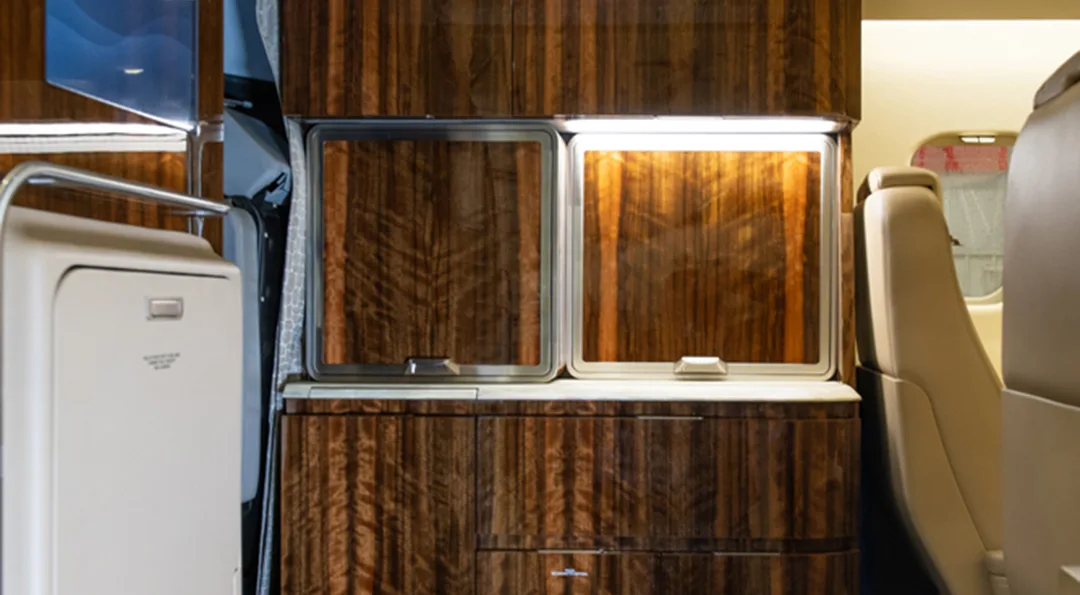 Cabin interior of a 2017 Learjet 75.
