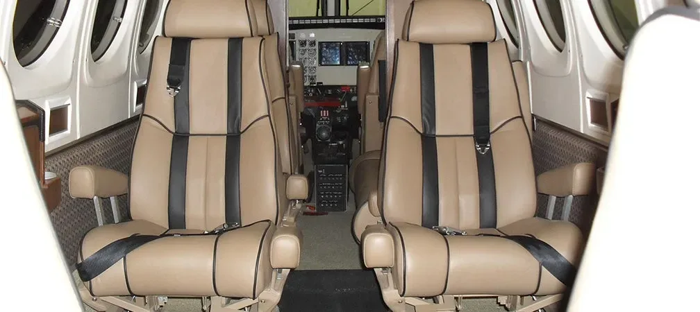Cabin interior of a 1979 Beechcraft KING AIR B100.