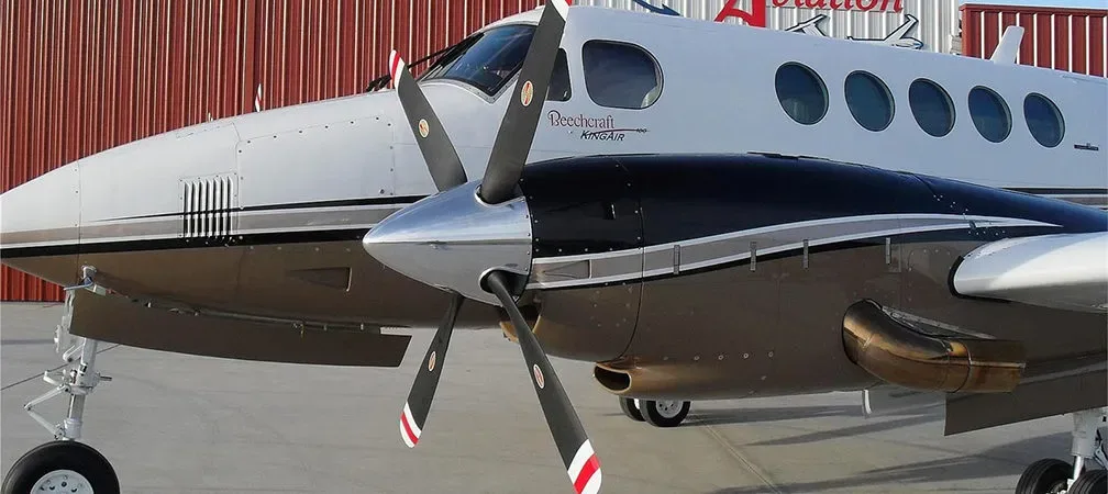 Exterior view of a 1979 Beechcraft KING AIR B100.