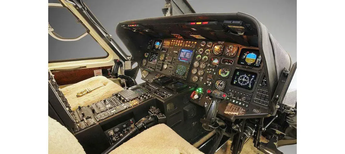 Cockpit and instrument panel of a 1995 Sikorsky S-76B: :.