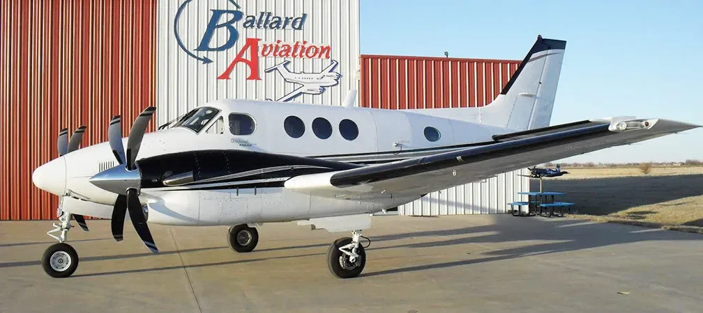 Exterior view of a 2001 Beechcraft King Air C90B Blackhawk -135A’s Garmin G1000 Raisbeck.