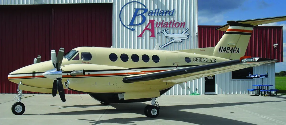 Exterior view of a 2002 Beechcraft King Air B200 Blackhawk -61’s Raisbeck Cargo Pod.