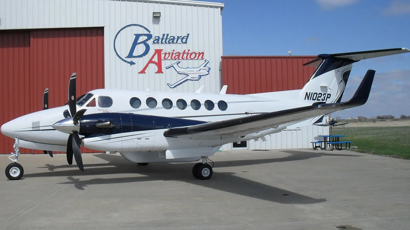 Exterior view of a 2005 Beechcraft King Air 350 New -60A’s Garmin G1000 New Raisbeck 5 Bladed Props.