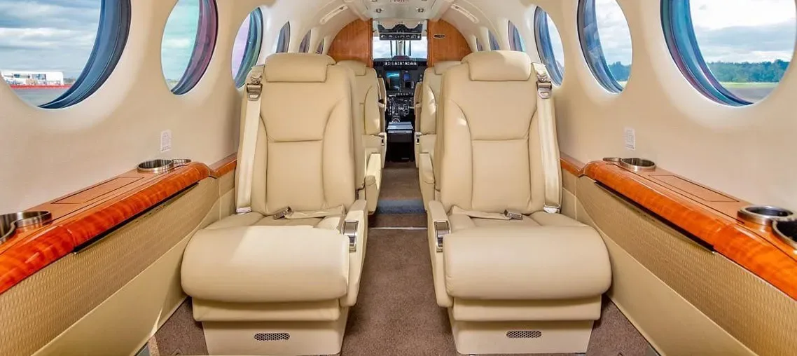 Cabin interior of a 2013 Beechcraft King Air 350i New Blackhawk XP67A’s New MT 5 Bladed Props Collins Pro-Line 21.