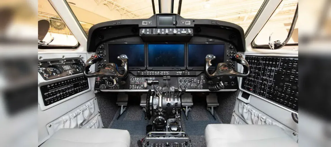 Cockpit and instrument panel of a 2018 Beechcraft King Air 350ER -60A’s Collin Pro-Line Fusion.