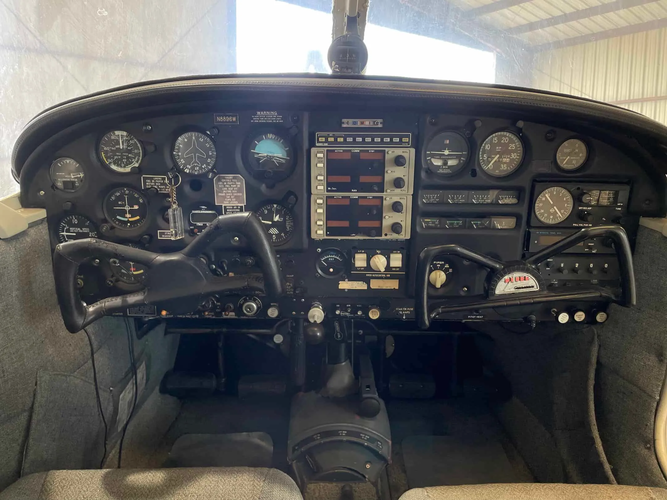 Cockpit and instrument panel of a 1964 Piper Cherokee 235.