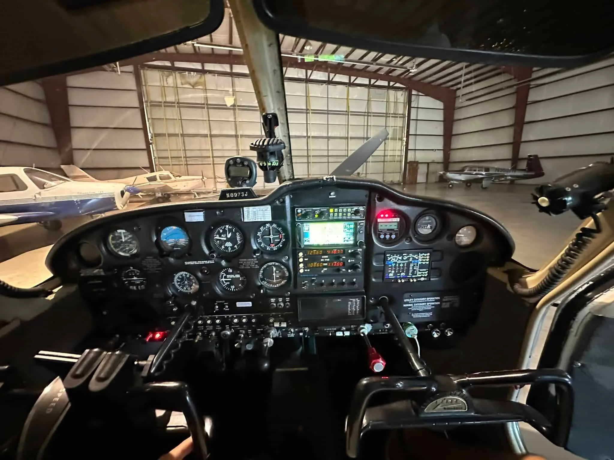 Cockpit and instrument panel of a 1965 Piper Cherokee 180.
