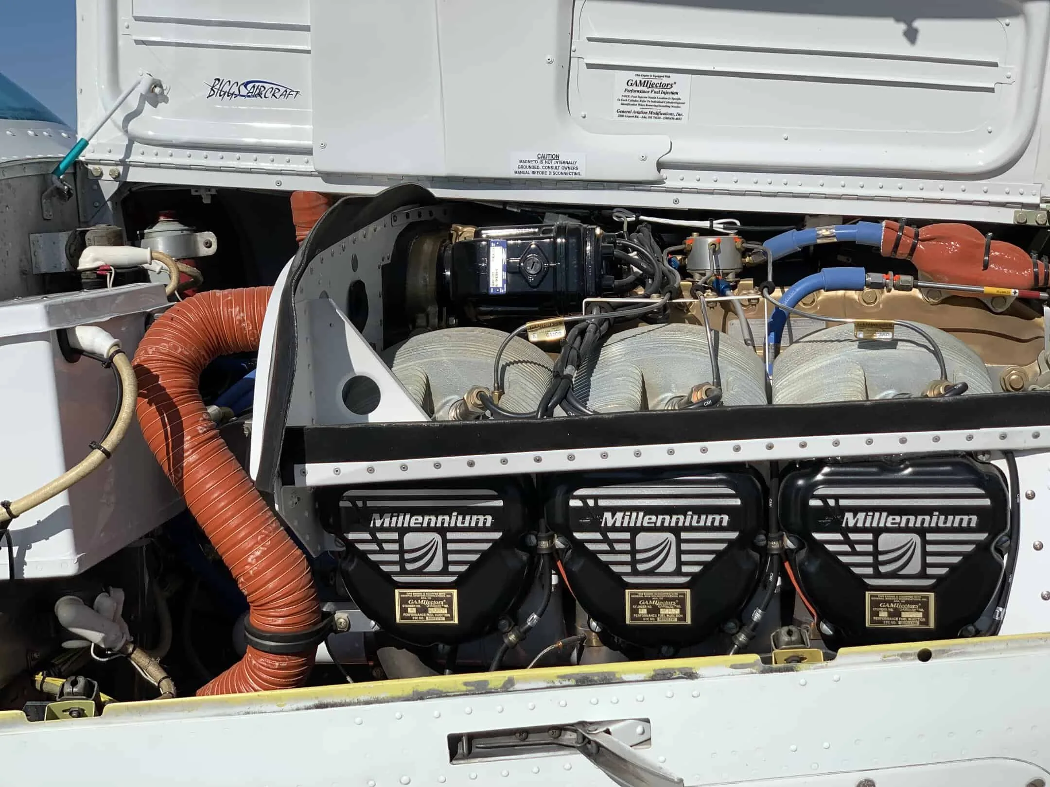 Engine detail of a 1973 Beechcraft A36.