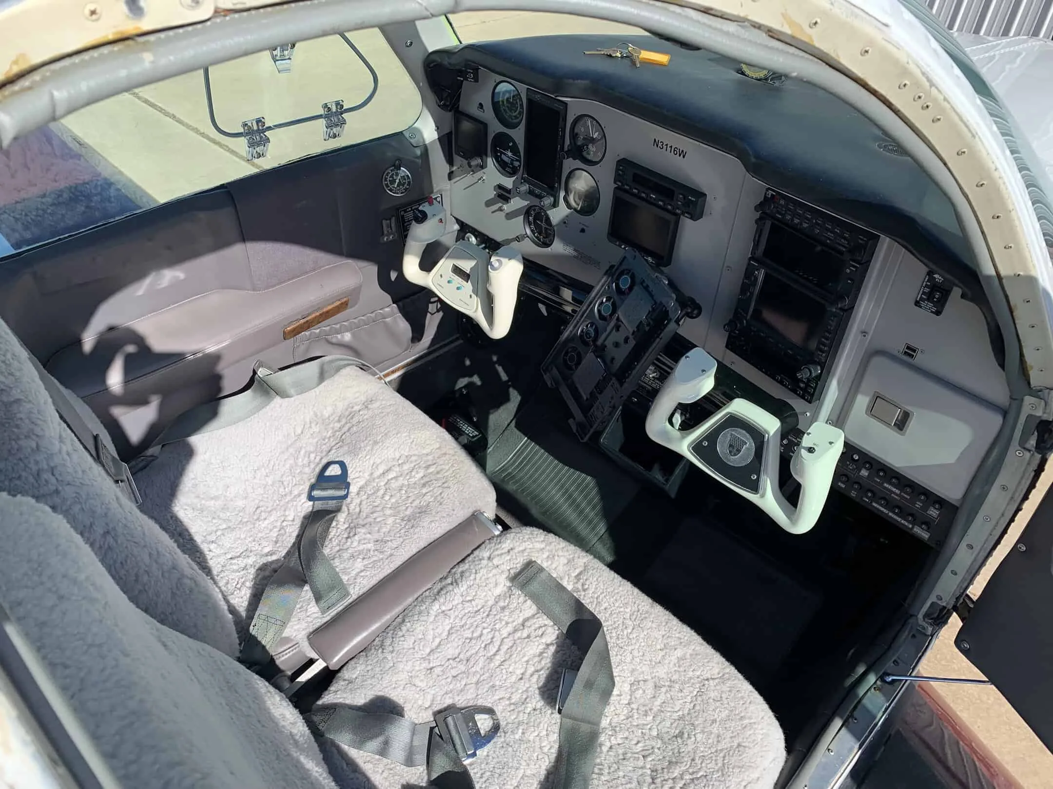 Cockpit and instrument panel of a 1973 Beechcraft A36.