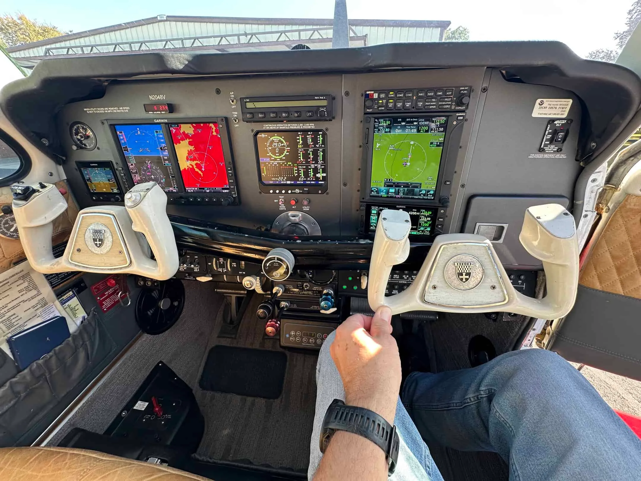 Cockpit and instrument panel of a 1978 Beech A36 Bonanza.