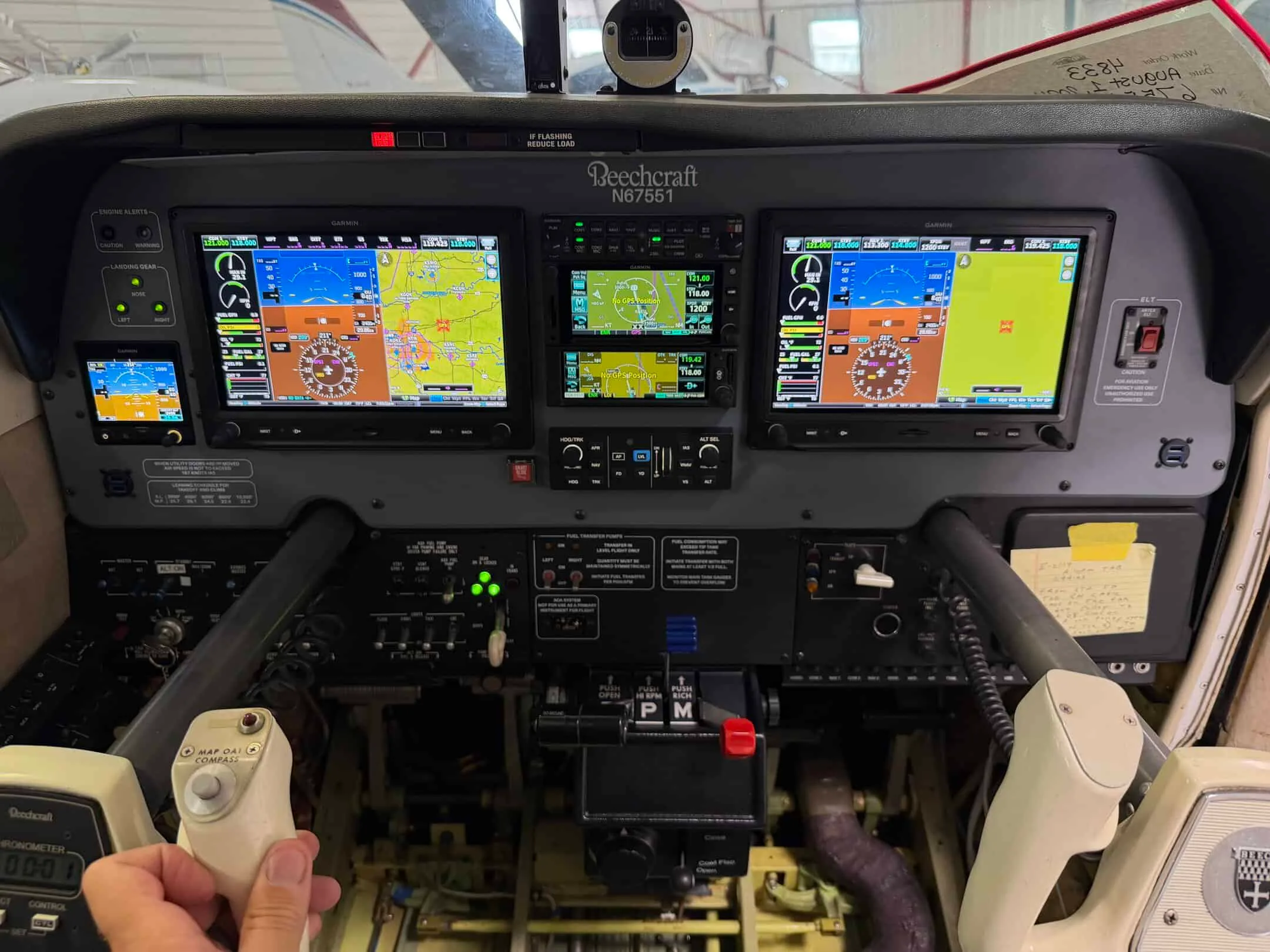 Cockpit and instrument panel of a 1984 Beech A36 Bonanza.