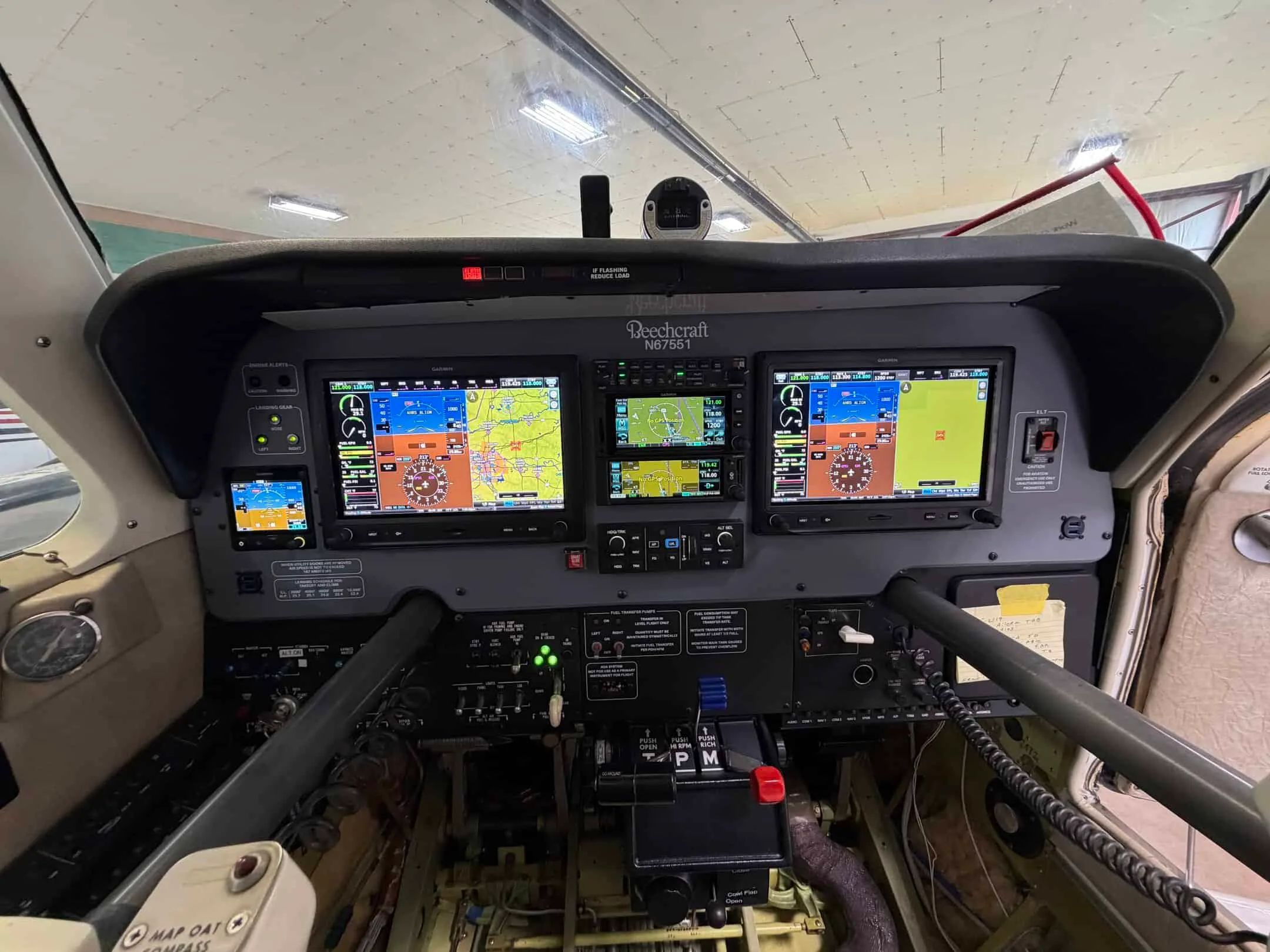 Cockpit and instrument panel of a 1984 Beech A36 Bonanza.
