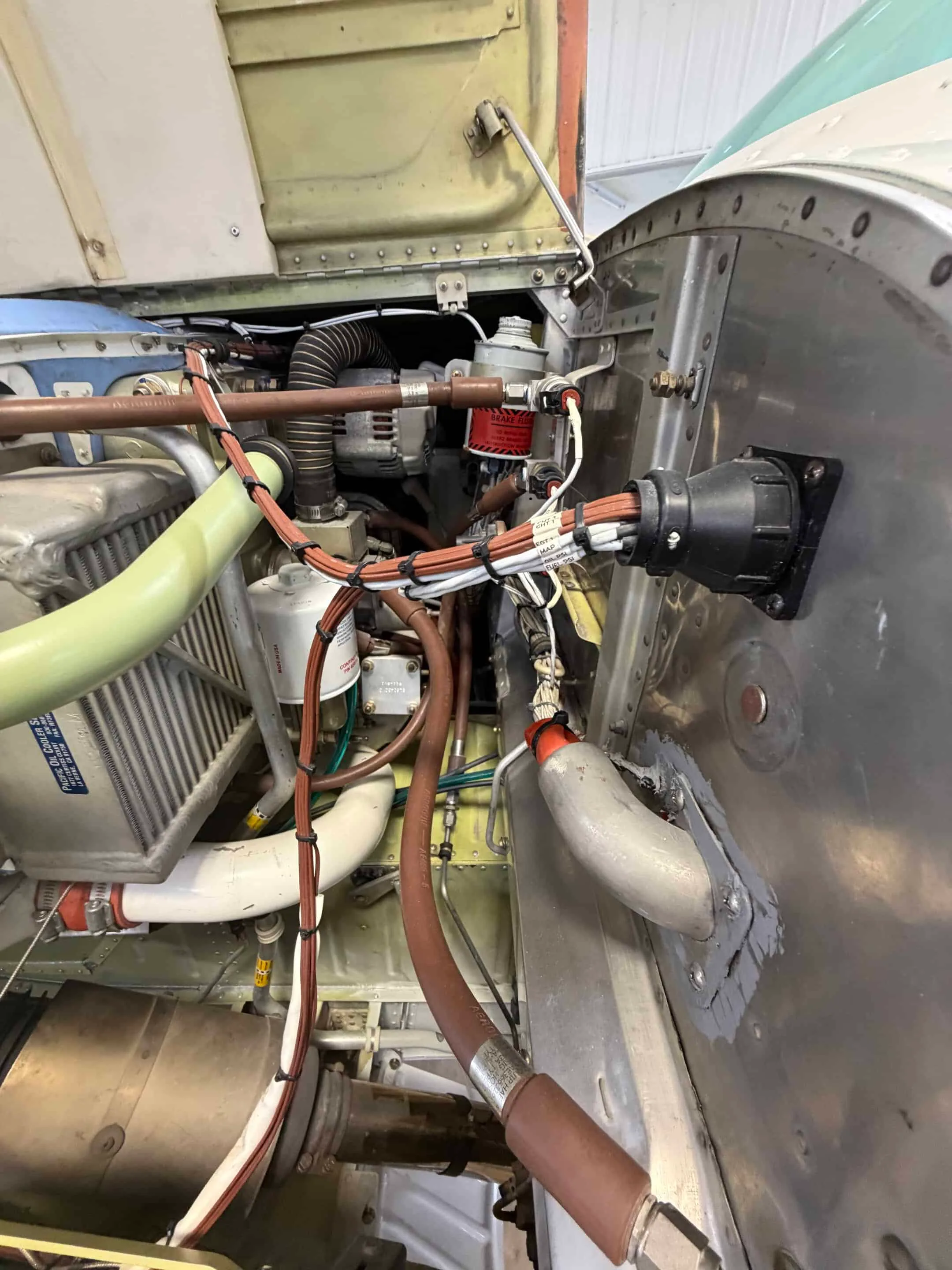 Engine detail of a 1984 Beech A36 Bonanza.