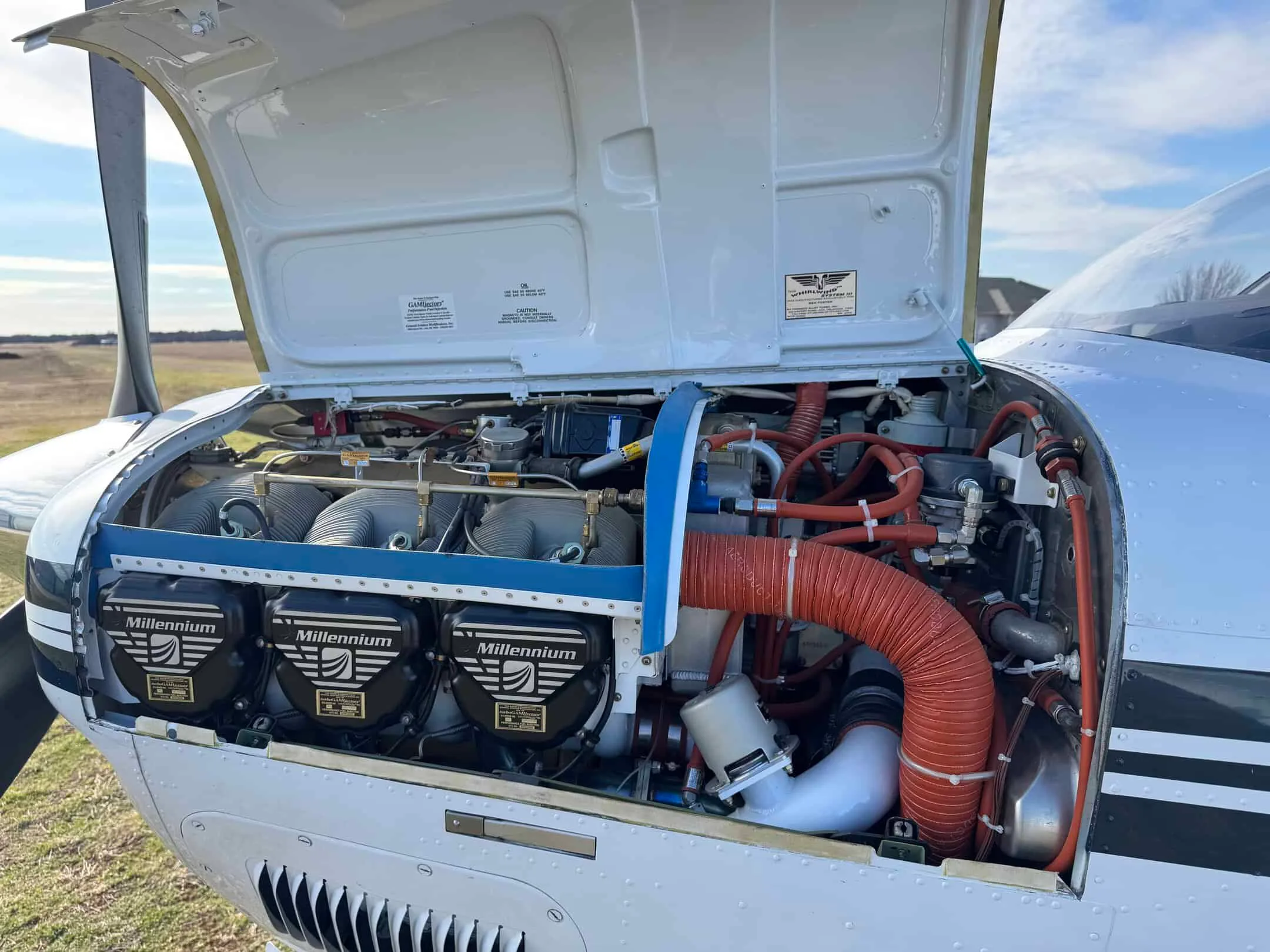 Engine detail of a 2000 Beech Bonanza TN A36.