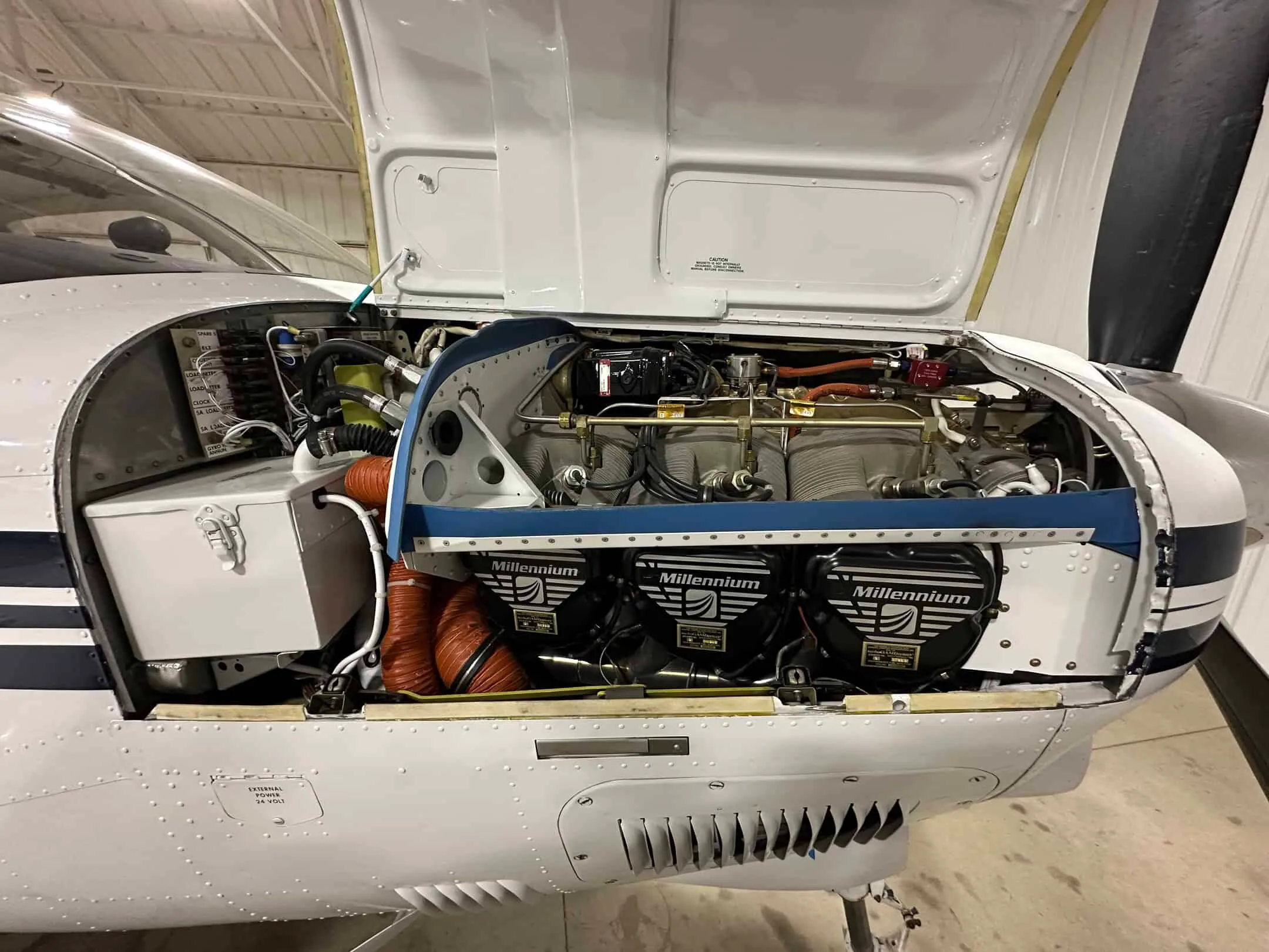 Engine detail of a 2000 Beech Bonanza TN A36.