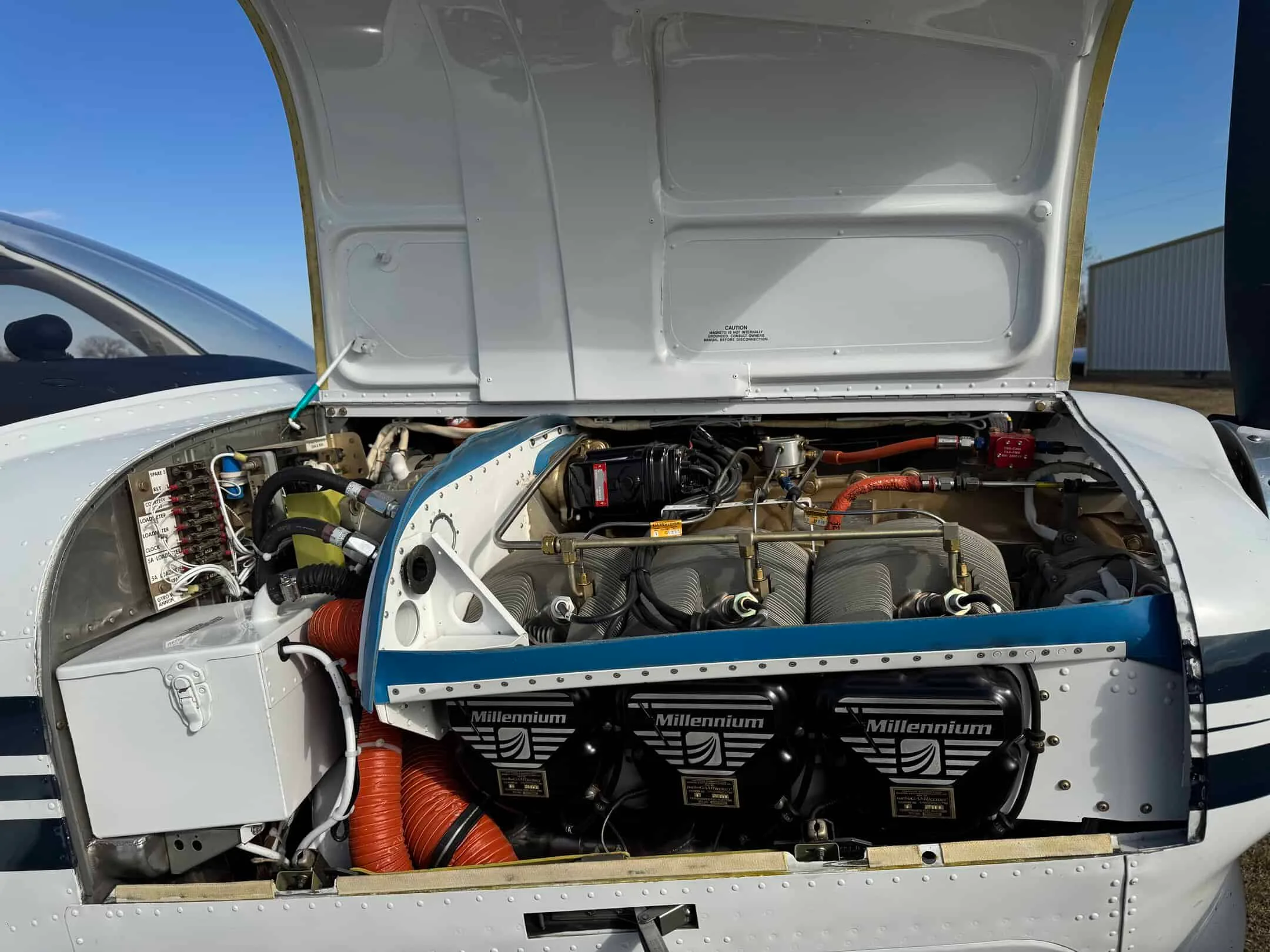 Engine detail of a 2000 Beech Bonanza TN A36.