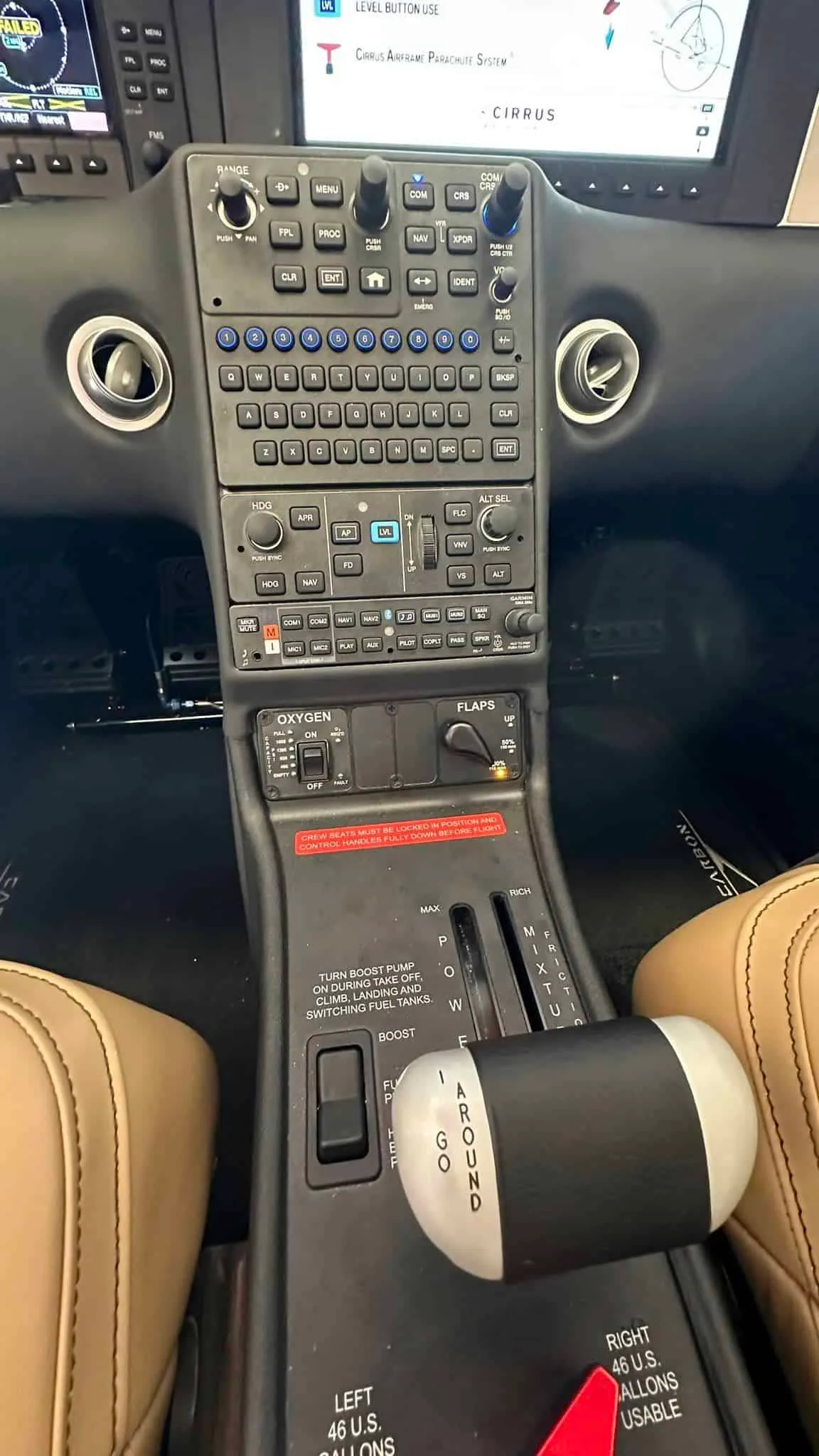 Avionics suite of a 2023 Cirrus SR22T G6 GTS.
