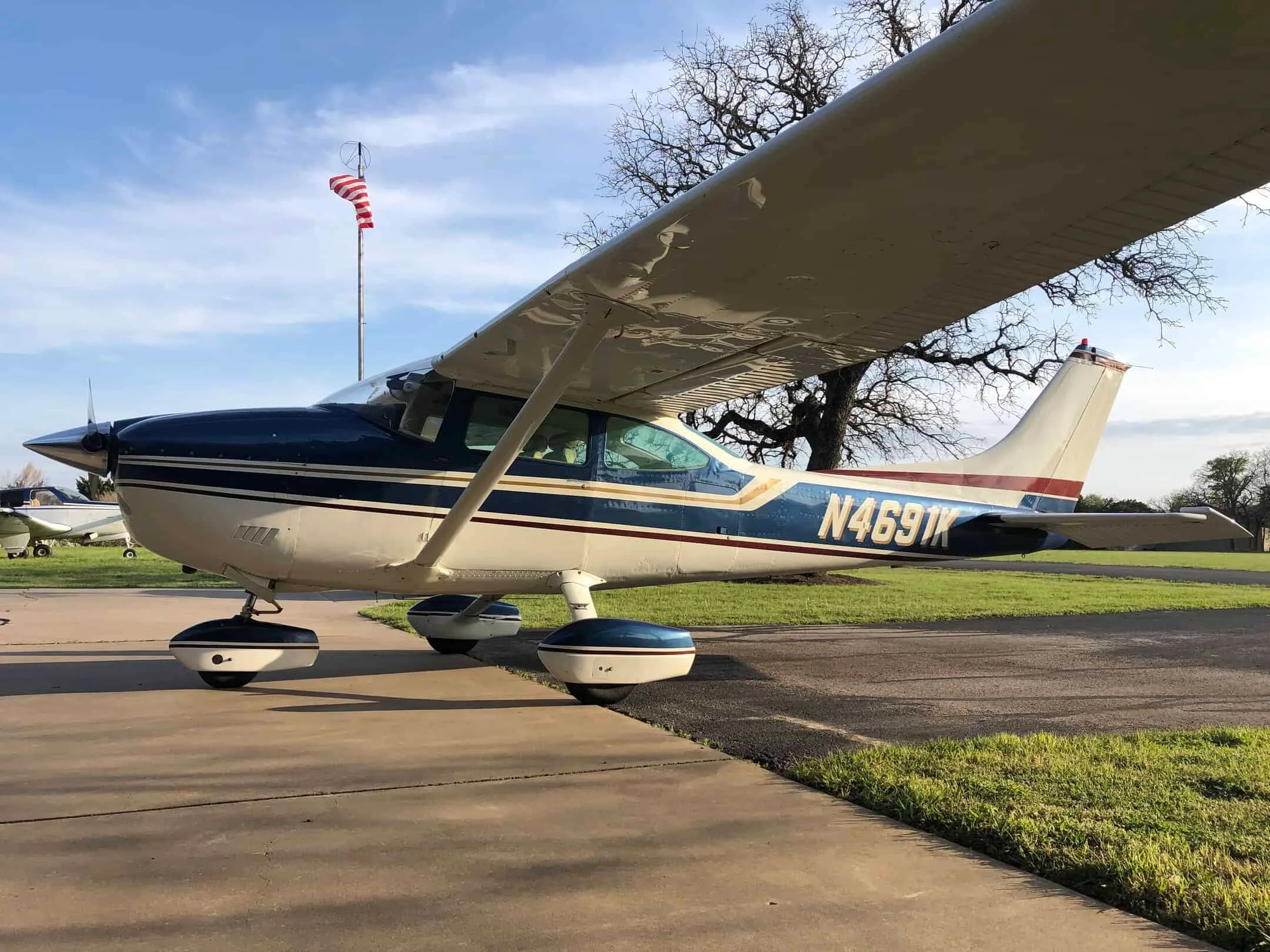 Exterior view of a 1975 Cessna C182P, N4691K.