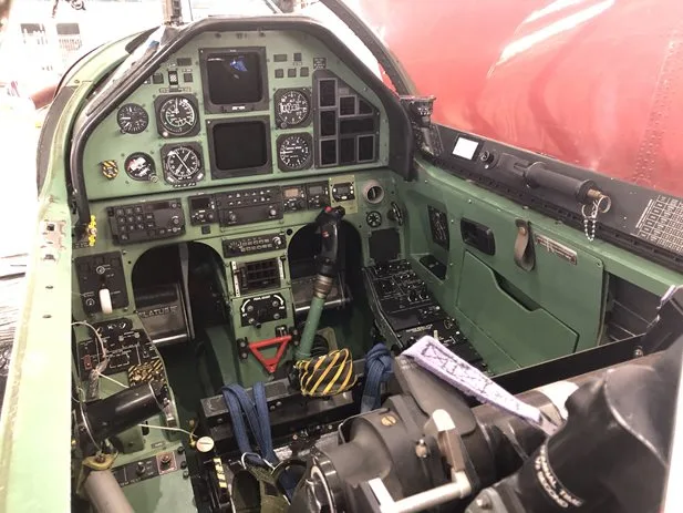 Cockpit and instrument panel of a 1990 Pilatus PC-9/A.