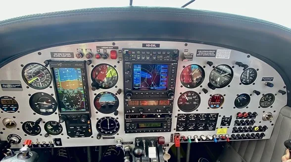 Cockpit and instrument panel of a 1966 Marchetti.