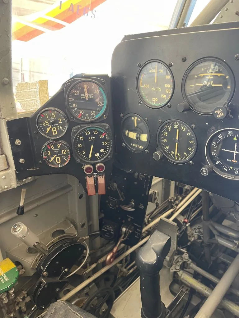 Cockpit and instrument panel of a 1951 Fiat.