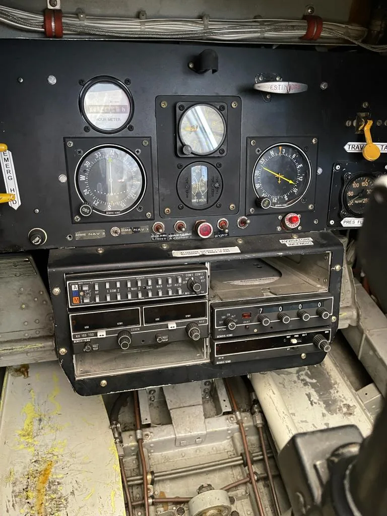 Cockpit and instrument panel of a 1951 Fiat.