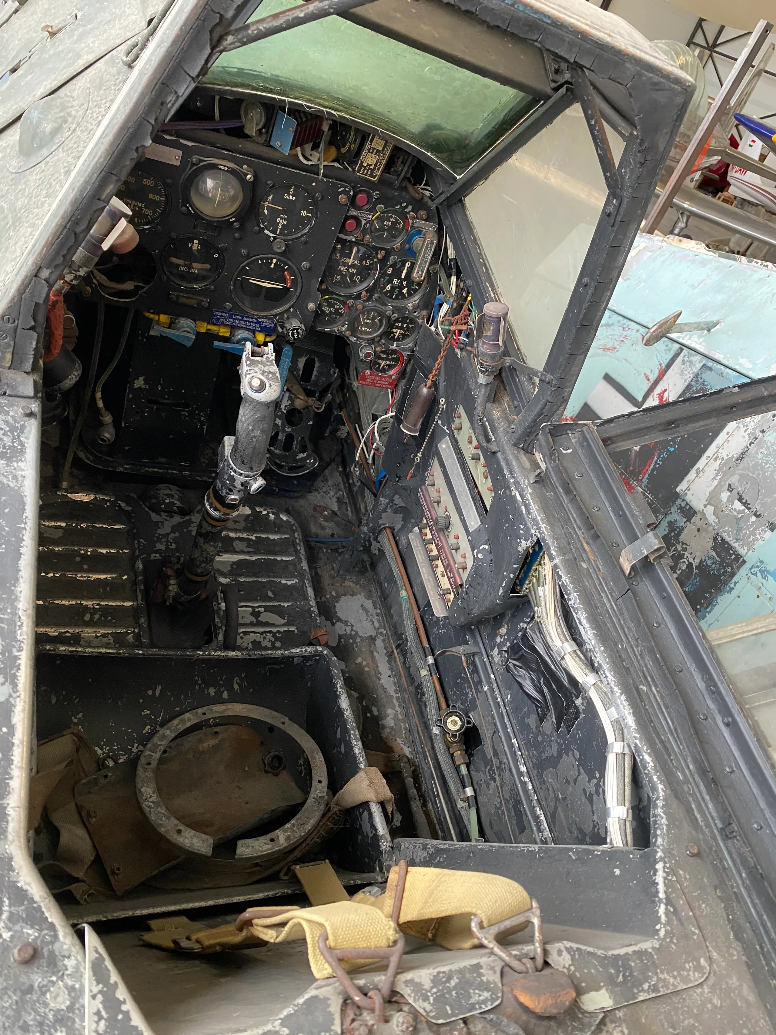 Cockpit and instrument panel of a 1958 Messerschmitt ME 109 C4K.