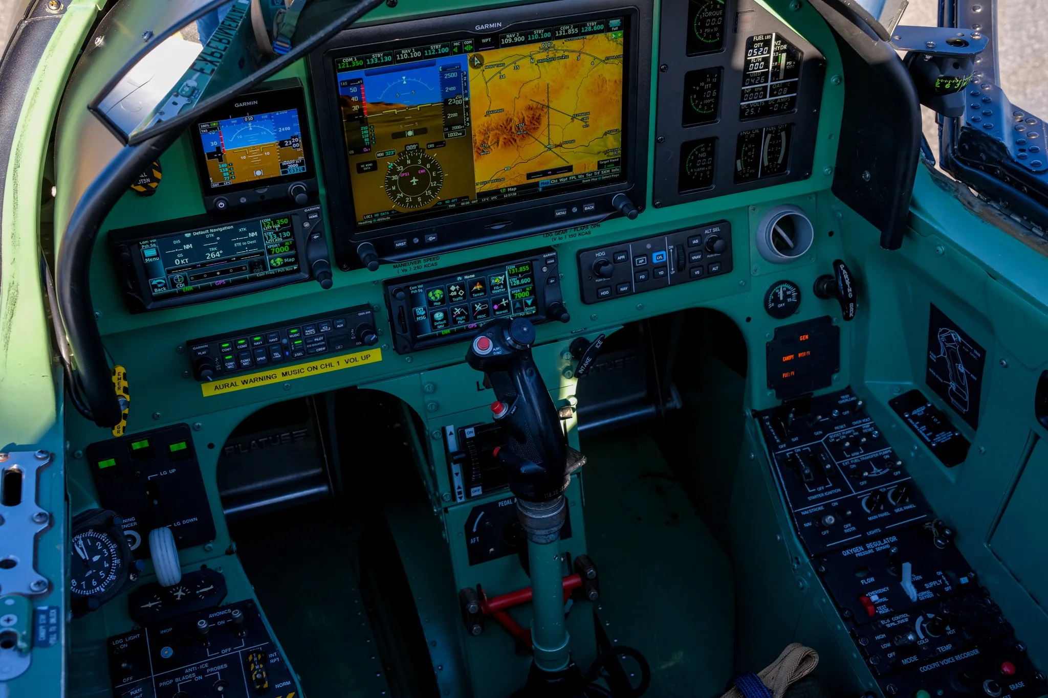 Cockpit and instrument panel of a 1990 Pilatus.