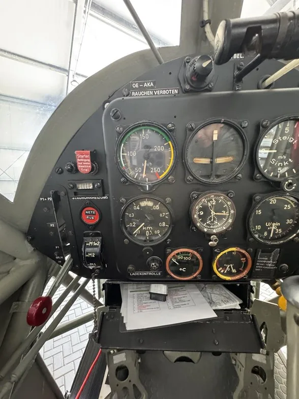 Cockpit and instrument panel of a 1943 Fieseler Fi-156 "Storch".