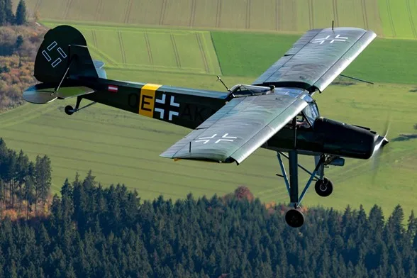Marketing image of a 1943 Fieseler Fi-156 "Storch".
