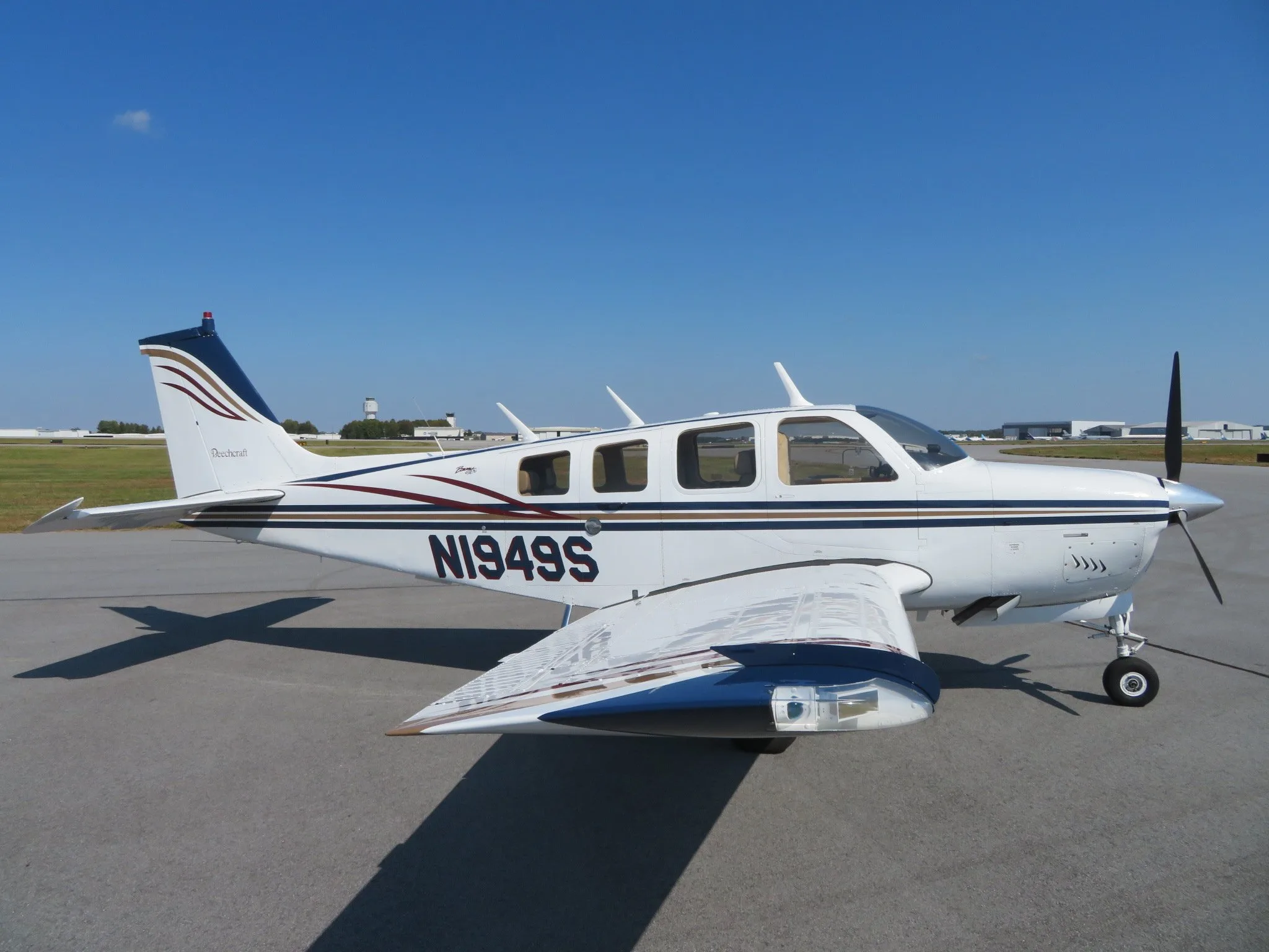 Exterior view of a 1977 Beechcraft BONANZA A36.