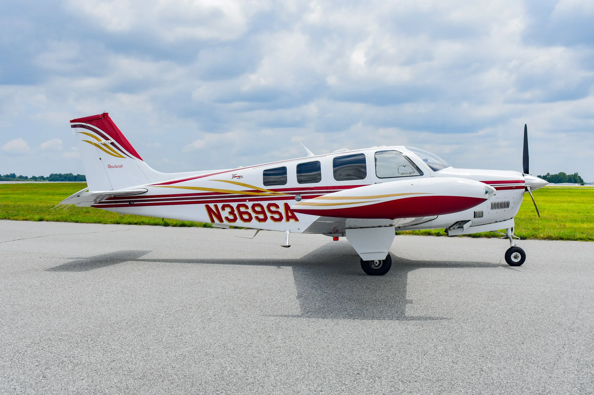 Exterior view of a 2001 Beechcraft N369SA 2001 Turbo Normalized A36 Bonanza.