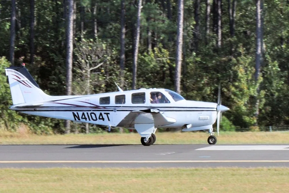 Exterior view of a 2001 Beechcraft N4104T 2001 A36 Bonanza.